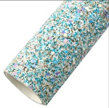 Blue confetti heart Chunky Glitter FAUX LEATHER ROLL 12" x 55" 1144863