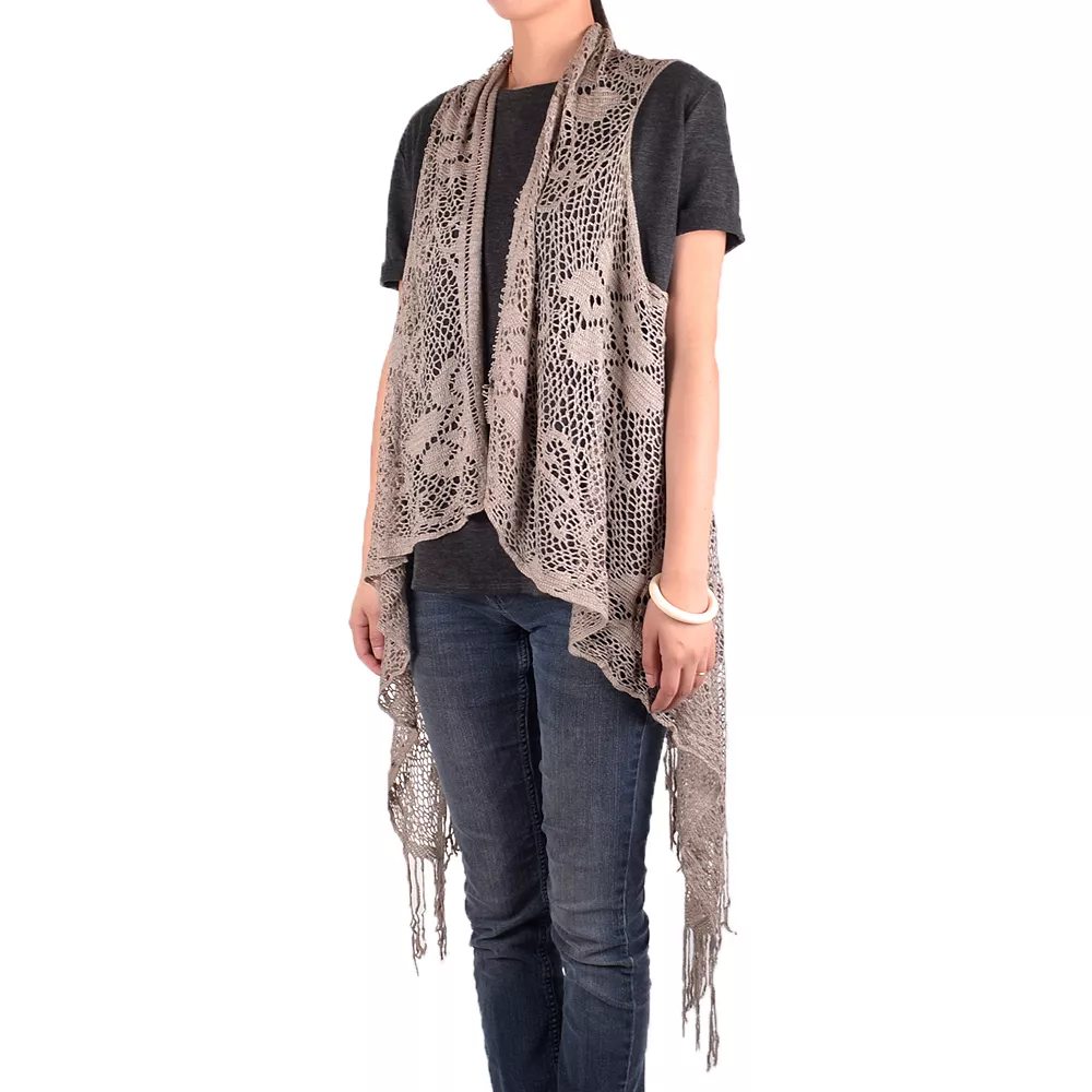 Women s Sleeveless Floral Lace Vest Cardigan Kimono Open Front