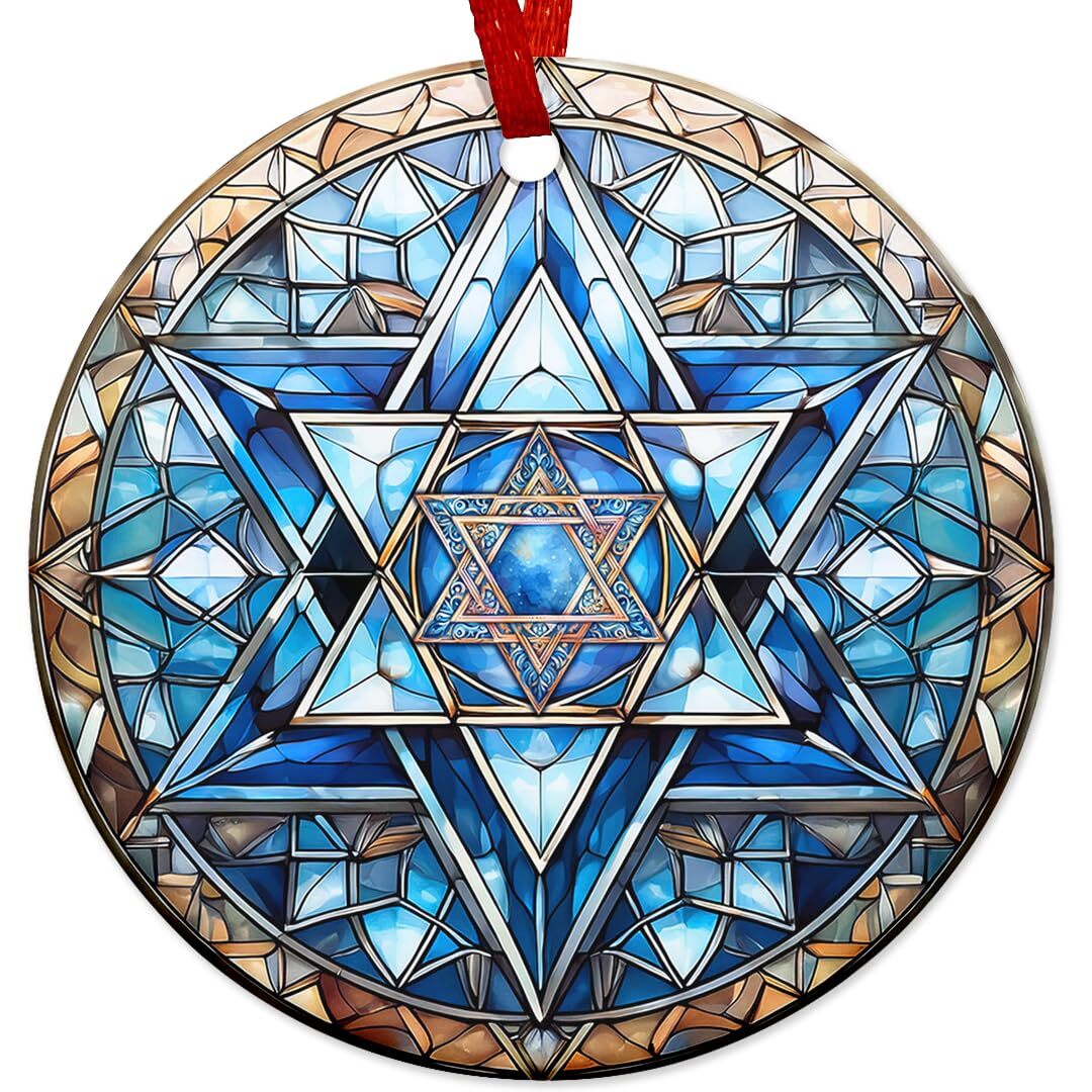 Decorlion 2024 Christmas Ornament - Colorful Hanukkah Star of David Stained G...