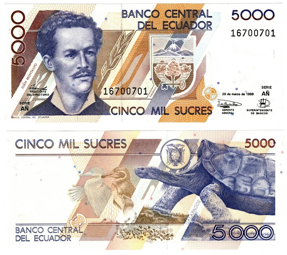 1999 Ecuador 5000 Sucres Banknote UNC P128c 26/03/1999 - Bild 1 von 1