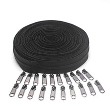 3 Black Metallic Nylon Coil Zippers by the Yard Bulk Black 10 Yards with 20PCS