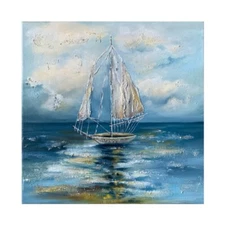 Original Oil Painting Sailboat Art Seascape Painting Clouds Textured Artwork