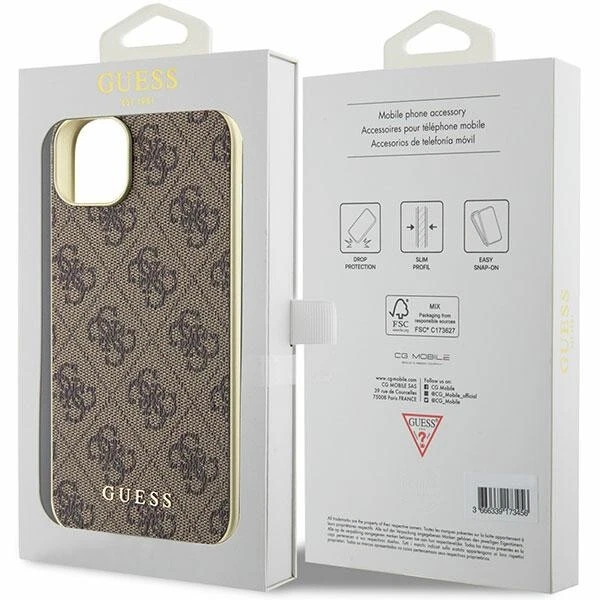 iPhone 15 Guess Faux Leather Brown Case with Gold Chain Strap