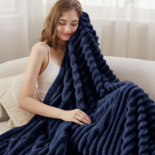 Blue Fleece Blanket for Couch - Super Soft Cozy Blankets for Women, Cute Small B - Picture 3 of 12