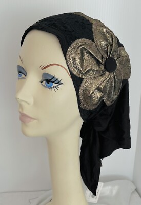 NWT IMAGA Hats Triangle Scarf Tichel BLACK Cotton Blend Knit  display picture 1