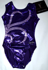 OBERSEE Gymnastics Leotard Metallic Purple Strands Womens Adult S NEW