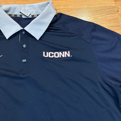 Nike Uconn Huskies Dri Fit Gray Collar Golf Polo Shirt Navy Blue Men’s Size XXL - Picture 2 of 12