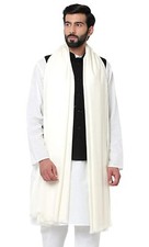 Men's Kashmiri Plain Woollen Dhariwal Lohi Shawl Stole Wrap White 50 X 100"