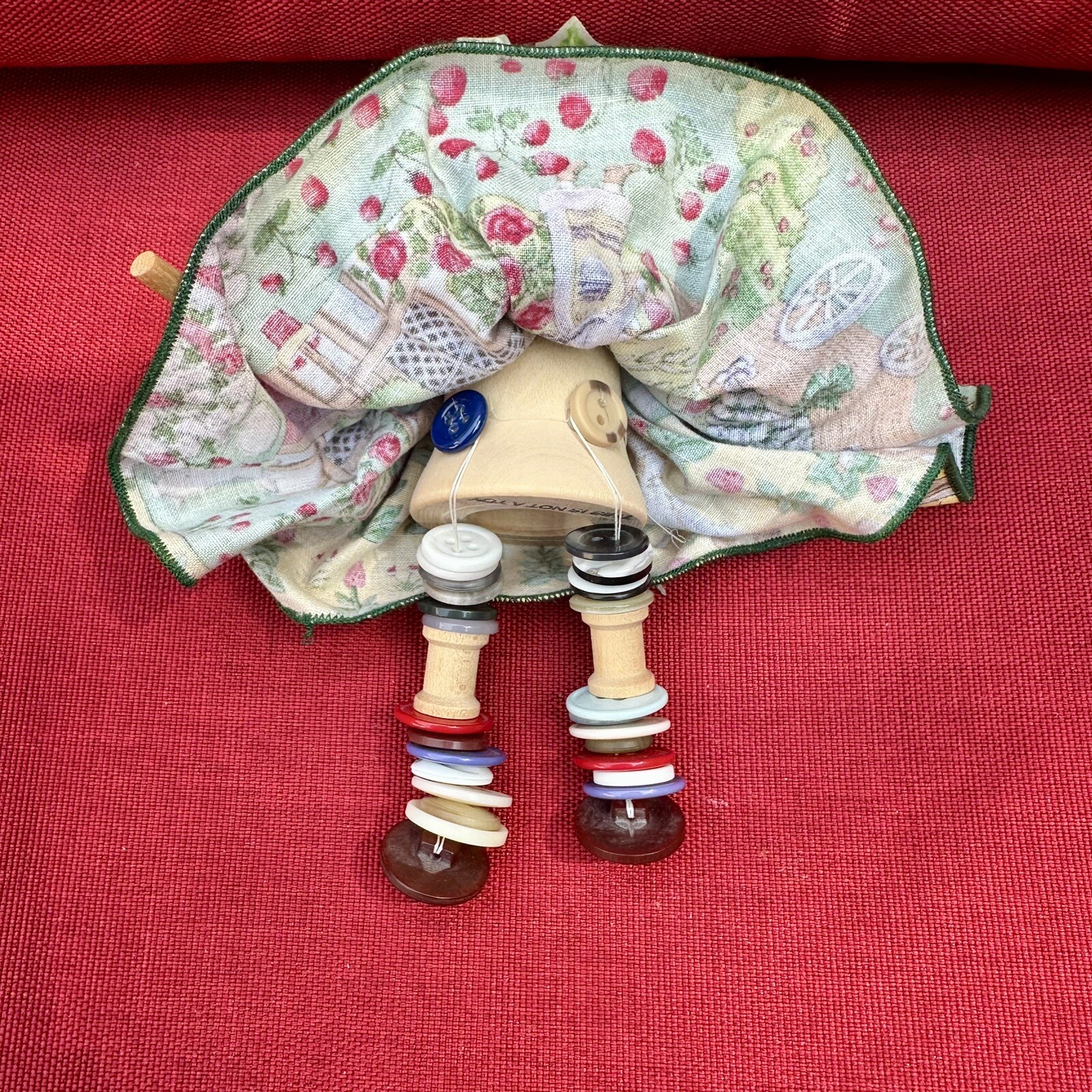 Spool Doll Button Wooden Angel Garden Sunflower Country Curly Brown Hair