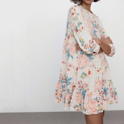 Zara Cream Floral Long Sleeve Tiered 