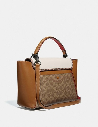 courier carryall in colorblock signature canvas with snakeskin detail