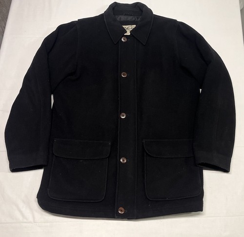 LL BEAN Wool Coat Mens Med OFKH4 Jacket Insulated Black Thinsulate Quilt Lined