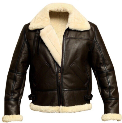 Men's RAF Aviator Pilot B3 Flying Bomber Shearling Fur Irvin Real Leather Jacket