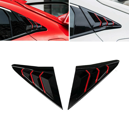 Rear Side Vent Window Louver Cover Black+Red For Honda Civic Hatchback