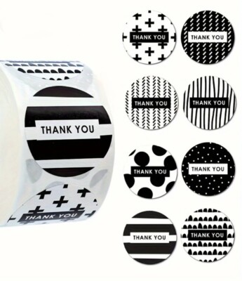 100 THANK YOU 1'' ASSORTED STICKERS LABELS SEALS FEEDBACK Small Business Black