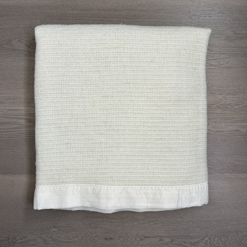 Vintage Acrylic Waffle Weave Blanket White Satin Trim 87x78 eBay