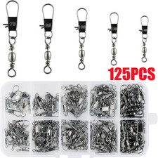 125PCS Barrel Swivel Interlock Snap Link Clip Strong Sea Carp Fishing Swivels