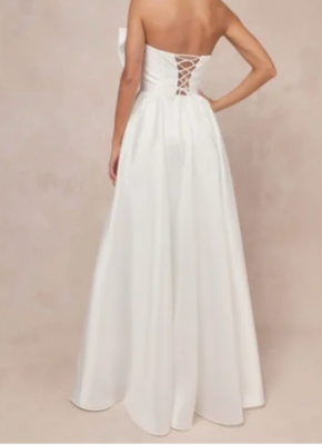 strapless open back dress Off White Maxi Dress With Lace Top And Back Bow