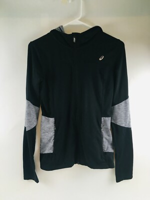 Asics Jackets Women's Size Small Black Gray Full Zip Up Lightweight Hoodie Logo