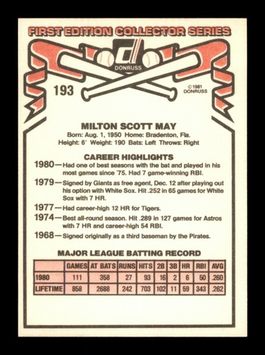 1981 DONRUSS BASEBALL 1 TO 200 / SEE DROP DOWN MENU FOR CARD YOU WILL RECEIVE. - Picture 396 of 408