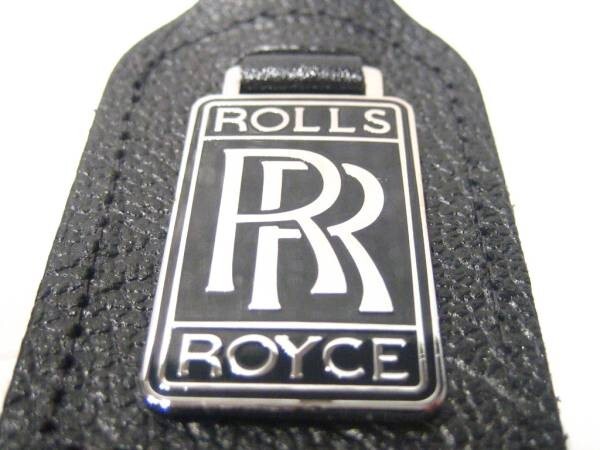 For Rolls Royce Black Leather and Brass Enamel RR Key Ring Fob Key