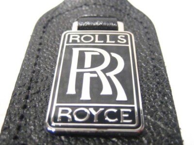 For Rolls Royce Black Leather and Brass Enamel RR Key Ring Fob Key