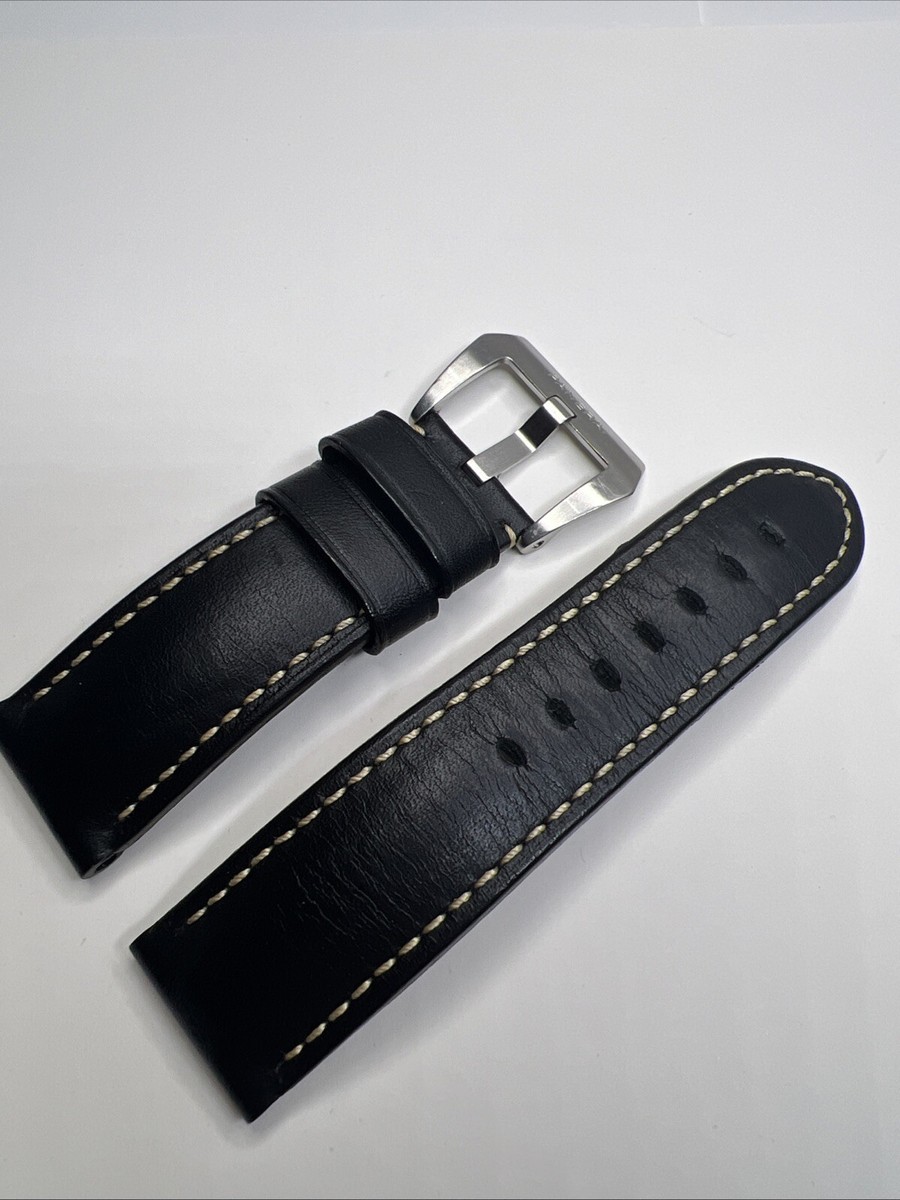 Panerai 24mm Black Leather Watch Strap Off White Stitching & 22mm