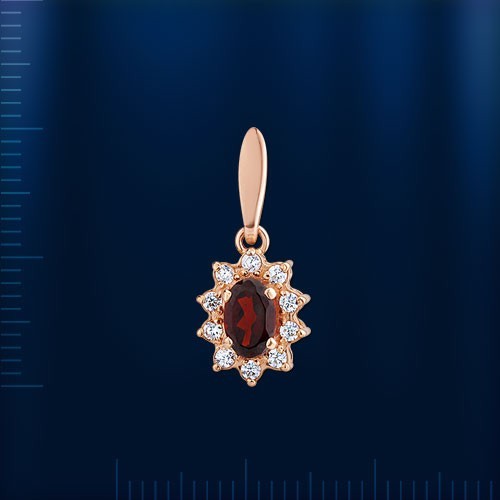 Rotgold AnhäNger Mit Granate Oval Und Zirkonia Russische Rose Gold 585 Neu-image