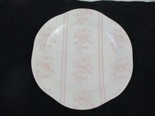 Grestel Stoneware 11" Dinner Plate Creamy White W/ Pink Roses Stripes Portugal