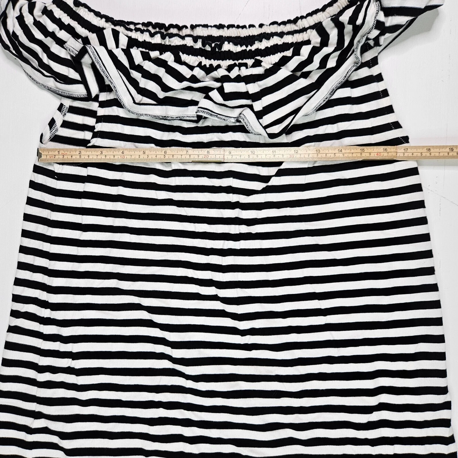 Abito donna Kate Spade Broome Street con volant topline nero bianco taglia L H317