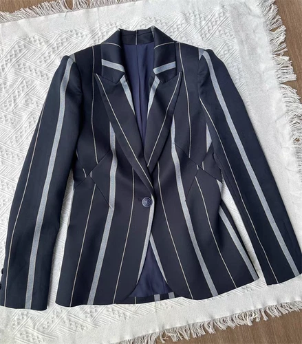 NEW AUTH L'AGENCE Striped Long Sleeve One Button Blazer Top - Picture 3 of 13