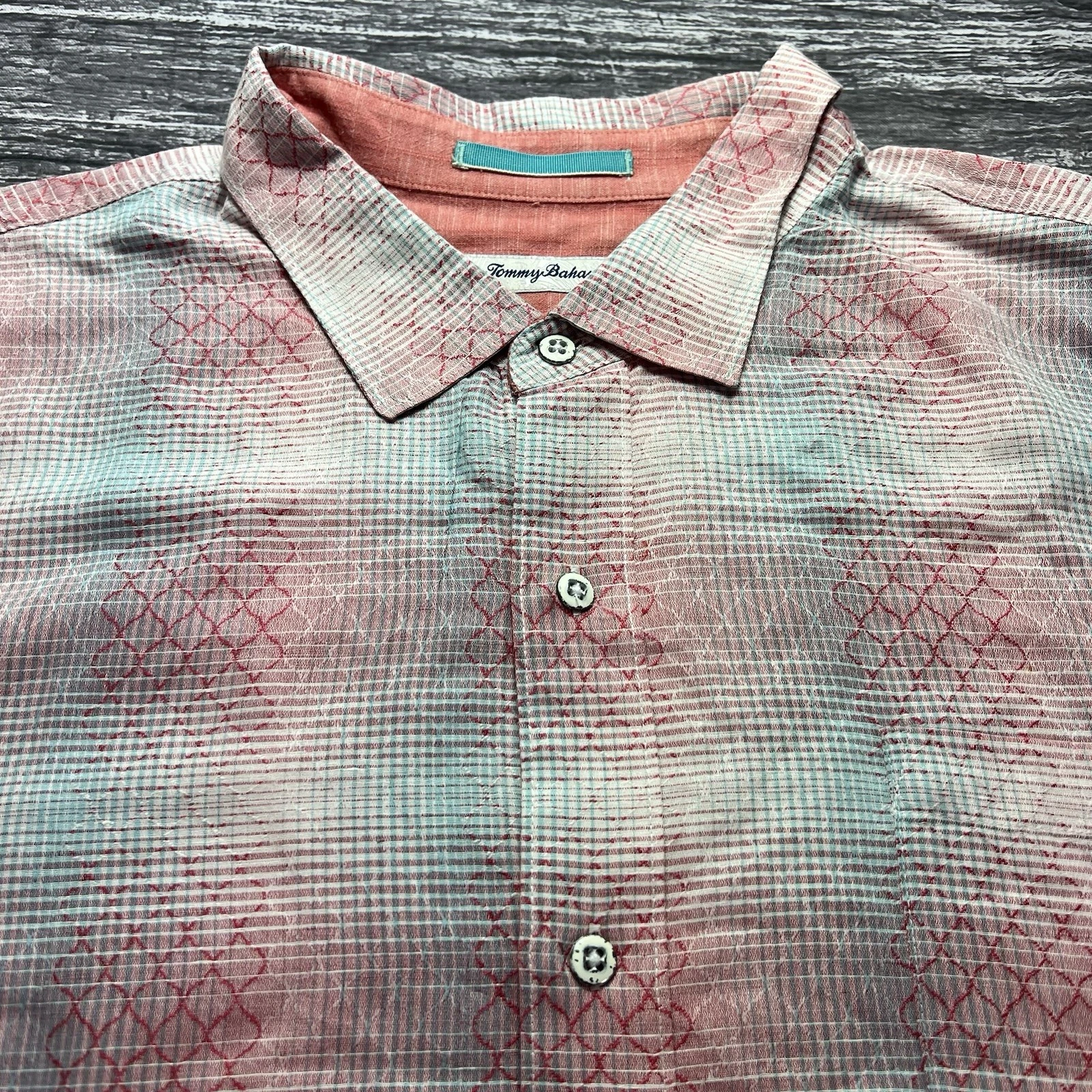 Tommy Bahama Men's 3XLB Shirt Button Up Short Sleeve Linen Cotton Pink Blue