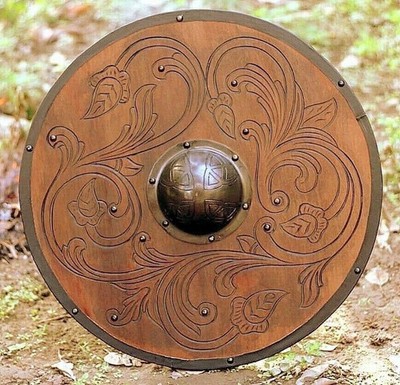 24'' Viking Round Wooden Shield Medieval Vintage Battle-Ready Decor - EleganceEpo