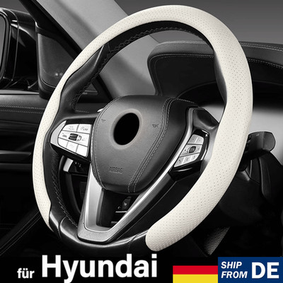 Für Hyundai Neustes Nappaleder Auto Lenkradbezug Anti-Rutsch Mode Weiß / Schwarz