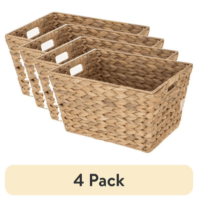 (6 Pack)  Large Water Hyacinth Decorative Storage Basket with Handles, 14 in X 1