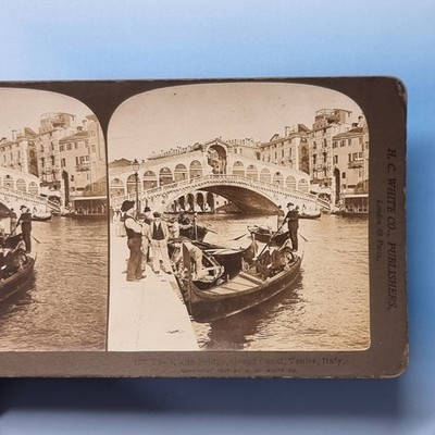 Venice Stereoview 3D C1900 Real Photo Italy Rialto Bridge Gondola Grand Canal
