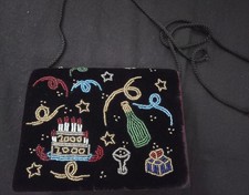 VTG LA REGALE BEADED HANDBAG /EVENING BAG Celebration Theme 5.75"x7.50"