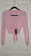 NWT Womens PINK Long Sleeve Bolero Shrug Front Tie Cardigan Top Shirt Size: Sm