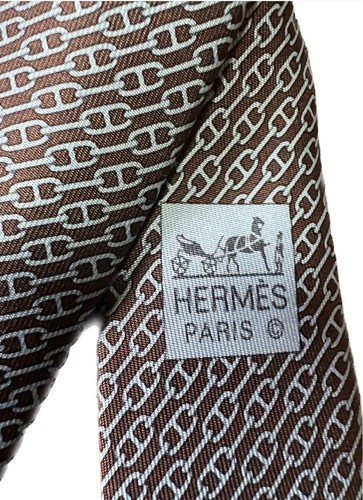 HERMES H Chain patterns 100% Silk Tie Light blue Auth Width 3.54" Length 57.48" - Picture 3 of 6