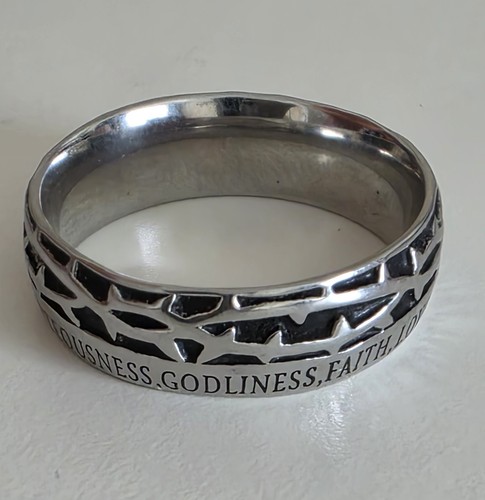 Ring Man of God 1 Timothy 6:11 Mens Crown of Thorns Stainless Steel - Picture 8 of 11