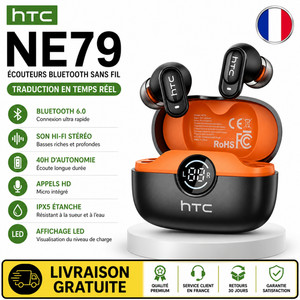 Écouteurs Bluetooth HTC NE79 Traduction Temps Réel HiFi Micro LED Anti-Bruit