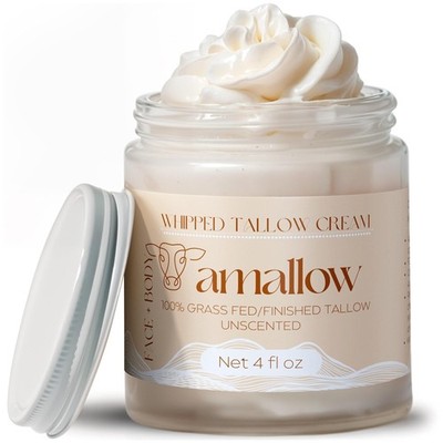 Amallow 100% Grass Fed Beef Tallow for Skin Care - Face + Body - Whipped Mois...