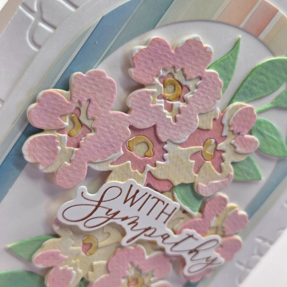 Handmade Greeting Card ocbrandy with sympathy funeral flowers watercolor stripes - Image 2 of 2