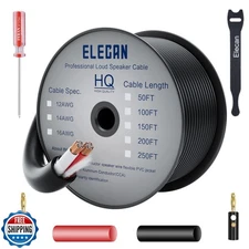Elecan Pro Series 14/2 Outdoor Speaker Wire Cable 100 Ft 14 Gauge AWG with To
