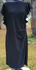 NWT Lauren Ralph Lauren Contrast Flutter-Sleeve Black Formal cocktail DRESS 14