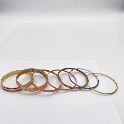 Lot 8 Womens Bangle Bracelets Gold Silver Tone Enamel Rhinestone Mixed
