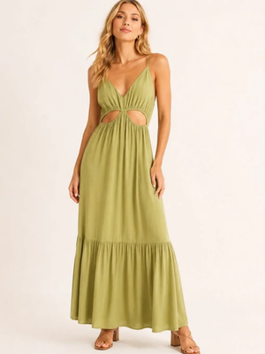 Abercrombie & Fitch Green Tiered Maxi Dress Size X-Large Waist Cut Outs NWOT
