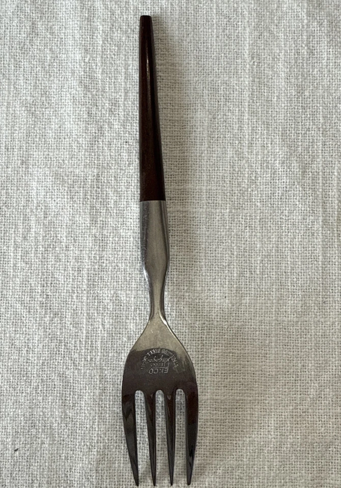 "Tenedor para servir asas de madera vintage Ekco Eterna LA JOYA acero inoxidable Japón MCM 7""" Foto 2 de 4