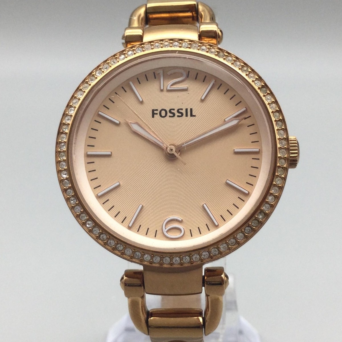 電池交換済 FOSSIL クォーツ レディース 腕時計 ゴールド ブレスレット Fossil Womens Watch 32mm Rose Gold Tone Crystals ES3226 New