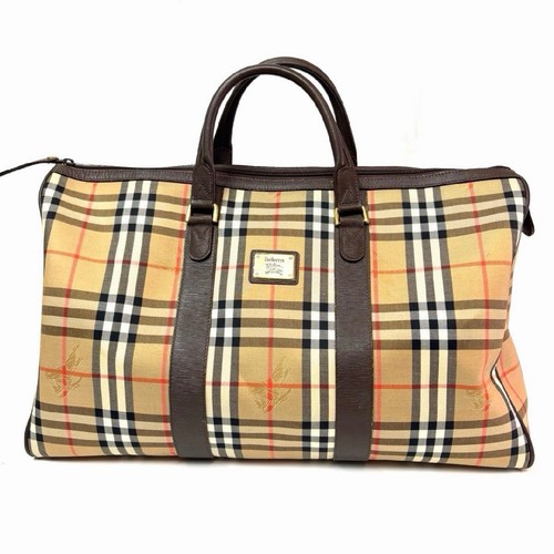 Burberry Nova Check Boston Bag Canvas Beige Gold Authentic